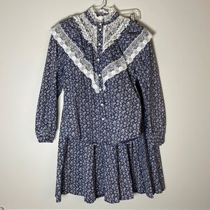 Vintage Circle T Blue Floral Lace Western Cowgirl 5/6 Skirt Set